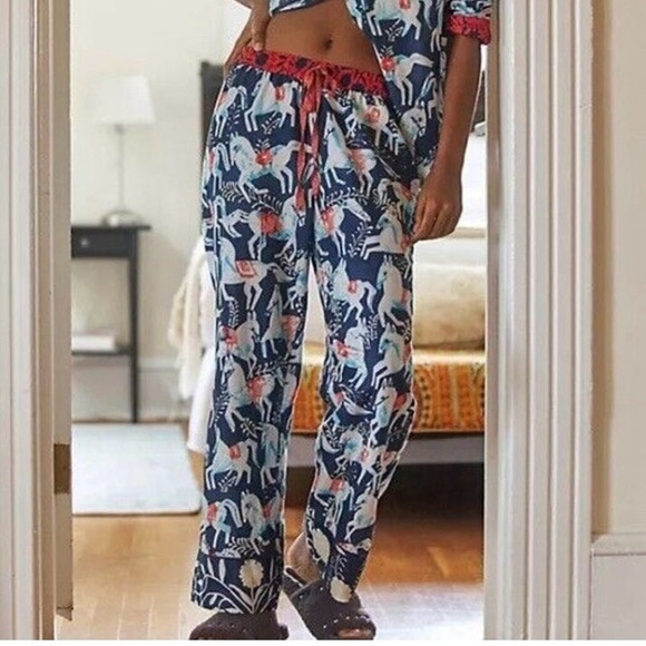 Cornelia O'Donovan Sweet Dreams Flannel Pajama Pants Colorful Horse Print - Picture 1 of 4